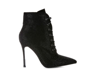 HEAD ON Faux Suede Diamante Ankle Boots - OB Fashions