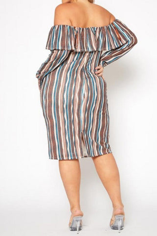 Plus Size Multi Striped Off Shoulder Dress - OB Fashions