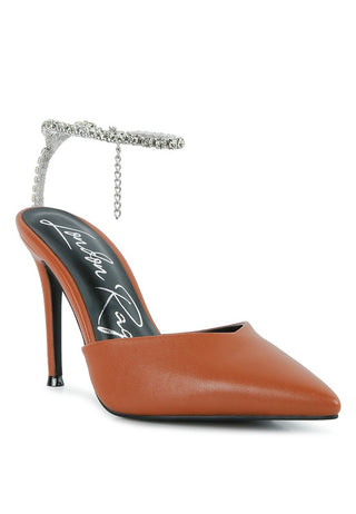 Joyce High Heeled Rhinestone Mule Sandals - OB Fashions