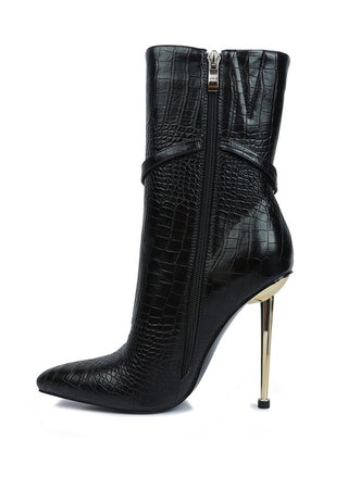 Nicole Croc Patterned High Heeled Ankle Boots - OB Fashions
