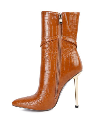 Nicole Croc Patterned High Heeled Ankle Boots - OB Fashions