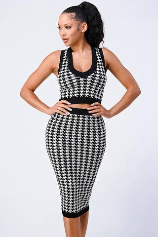 Luxe Gingham Rib Knit Top And Skirt Sets - OB Fashions