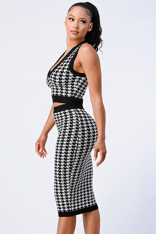 Luxe Gingham Rib Knit Top And Skirt Sets - OB Fashions