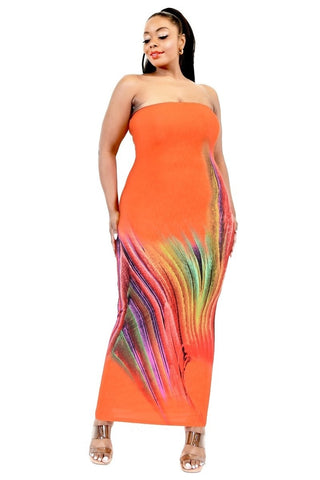Plus Sleeveless Color Gradient Tube Top Maxi Dress - OB Fashions