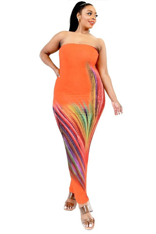 Plus Sleeveless Color Gradient Tube Top Maxi Dress - OB Fashions