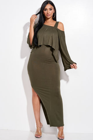 Solid Rayon Spandex Midi Length Tank Dress And Slouchy Cape Top Two Piece Set - OB Fashions