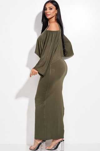 Solid Rayon Spandex Midi Length Tank Dress And Slouchy Cape Top Two Piece Set - OB Fashions