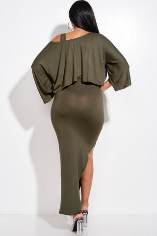 Solid Rayon Spandex Midi Length Tank Dress And Slouchy Cape Top Two Piece Set - OB Fashions