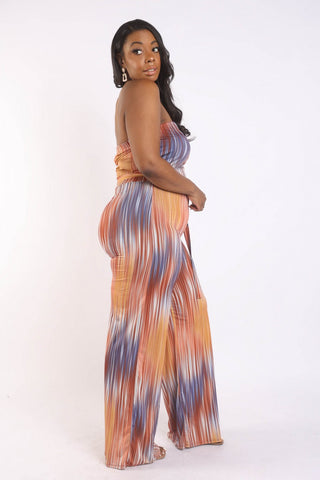 Printed Tube Jumpsuit With Self Belt - OB Fashions