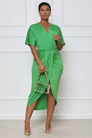 SEXY GREEN FRONT SLIT MAXI DRESS - OB Fashions