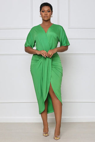 SEXY GREEN FRONT SLIT MAXI DRESS - OB Fashions