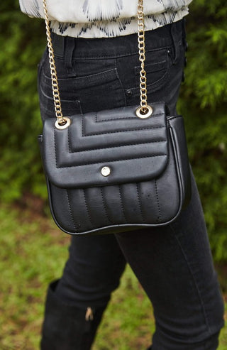 Vegan Leather Quilted Flap Bag - OB Fashions