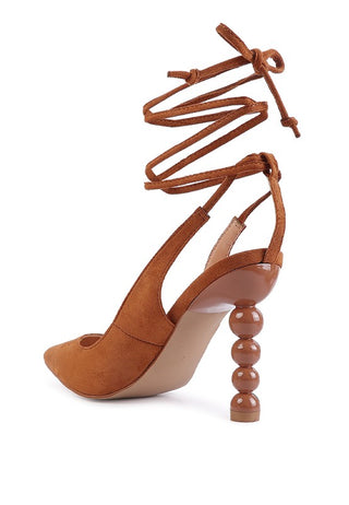 SPICED FAUX SUEDE CUT OUT HEEL LACEUP SANDALS - OB Fashions
