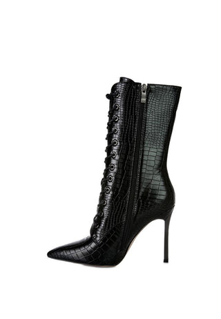 KNOCTURN Croc Textured Over The Ankle Boots - OB Fashions