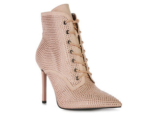HEAD ON Faux Suede Diamante Ankle Boots - OB Fashions