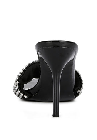ADINA Diamante Strap Pointed Heel Sandals in Black - OB Fashions