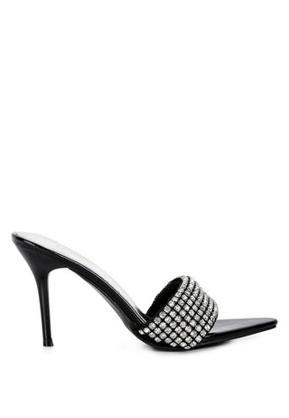 ADINA Diamante Strap Pointed Heel Sandals in Black - OB Fashions