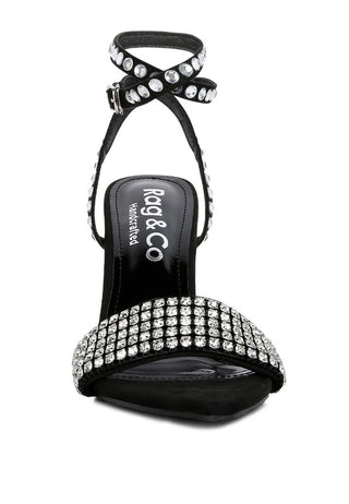 ZURIN Black High Heeled Diamante Sandals - OB Fashions