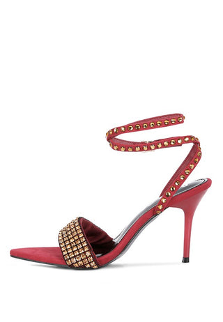ZURIN Black High Heeled Diamante Sandals - OB Fashions