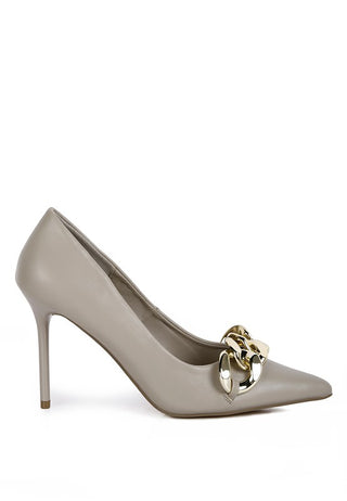 Fontana Grey Chain Detail High Heeled Sandals - OB Fashions