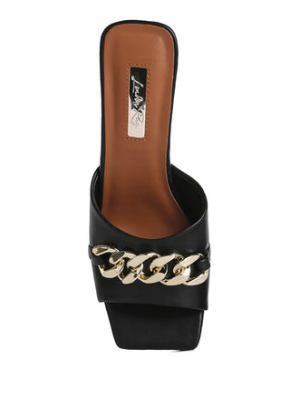 Hotshot Mid Heel Chain Detail Sandals - OB Fashions