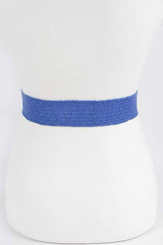 Faux Straw Double Buckle Elastic Belt - OB Fashions