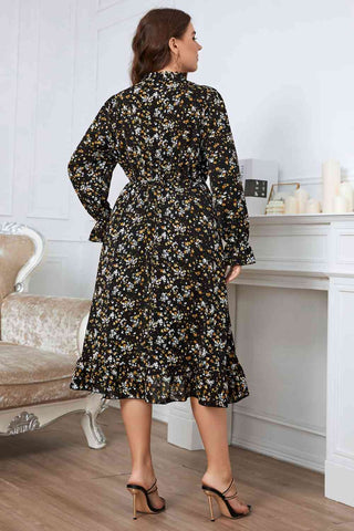 Melo Apparel Plus Size Floral Flounce Sleeve Midi Dress