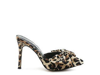 Joelle High Heel Bow Tie Leopard Print Mules - OB Fashions