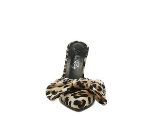 Joelle High Heel Bow Tie Leopard Print Mules - OB Fashions