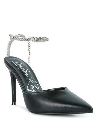 Joyce High Heeled Rhinestone Mule Sandals - OB Fashions