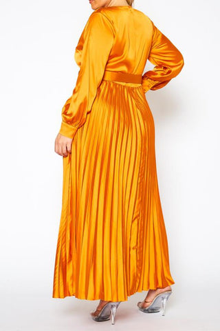 Plus Size Pleated Maxi Flare Dress - OB Fashions