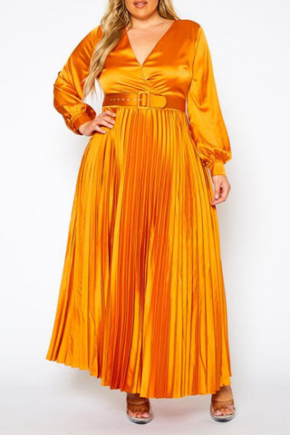 Plus Size Pleated Maxi Flare Dress - OB Fashions