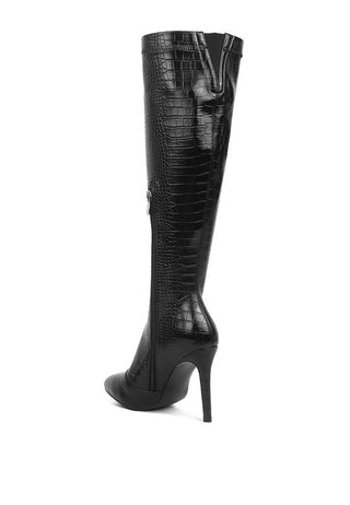 Wheedle Croc High Heeled Calf Boots - OB Fashions