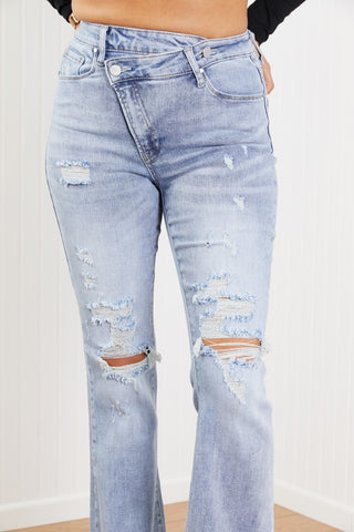 RISEN Valerie Full Size Crossover Flared Jeans - OB Fashions