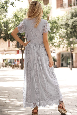 Scalloped Trim Lace Plunge Dress - OB Fashions