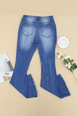 Distressed Flare Leg Jeans with Pockets - OB Fashions