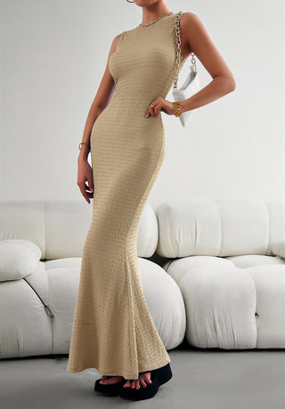 Round Neck Sleeveless Maxi Fishtail Dress - OB Fashions