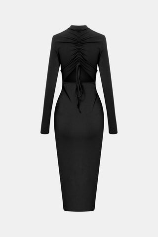 Zip Up Cutout Drawstring Detail Dress - OB Fashions