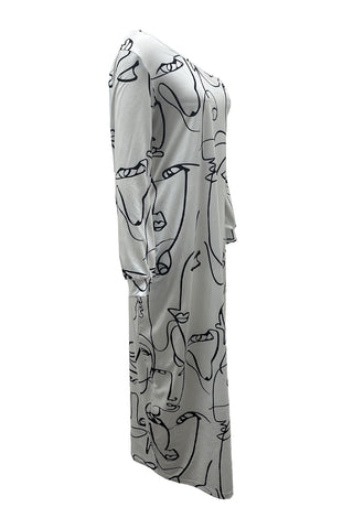 Printed Single Shoulder Lantern Sleeve Maxi Dress