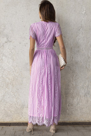 Scalloped Trim Lace Plunge Dress - OB Fashions