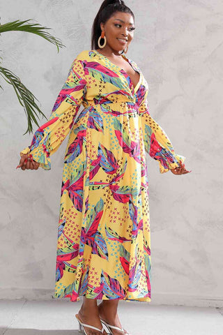 Plus Size Printed Flounce Sleeve Maxi Dress - OB Fashions