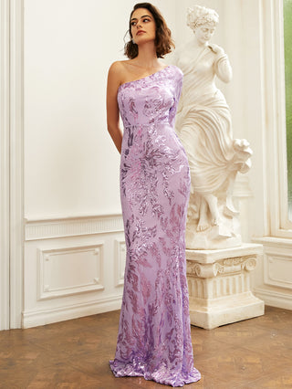 Sequin One-Sleeve Floor-Length Dress - OB Fashions