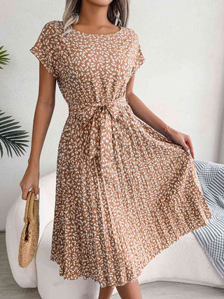 Ditsy Floral Pleated Belted Dress