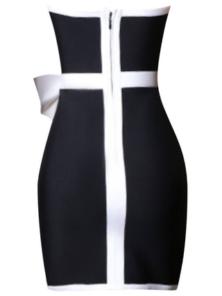 Contrast Strapless Bow Detail Mini Dress - OB Fashions