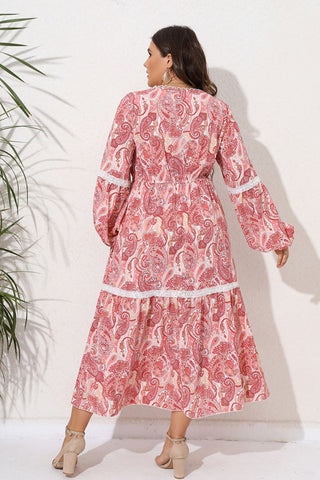 Plus Size Spliced Lace Surplice Balloon Sleeve Maxi Dress - OB Fashions