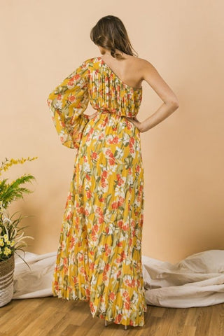 A Printed Woven One Shoulder Maxi Dress - OB Fashions