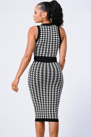 Luxe Gingham Rib Knit Top And Skirt Sets - OB Fashions