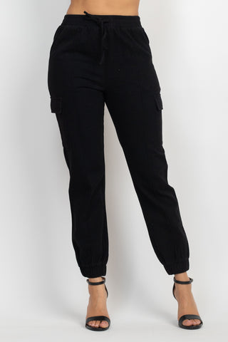 Solid High-rise Pocketed Jogger Pants - OB Fashions