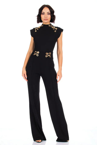 Eyelet With Chain Deatiled Fashion Jumpsuit - OB Fashions