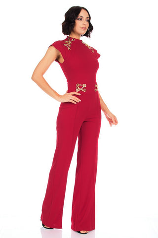 Eyelet With Chain Deatiled Fashion Jumpsuit - OB Fashions